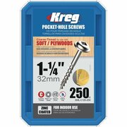 KREG #8 1-1/4 In. Coarse Maxi-Loc Washer Head Zinc Pocket Hole Screw, 250PK SML-C125-250